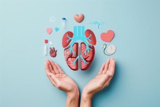 Human organ donation and transplantation concept with paper symbols.