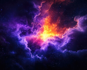 Fototapeta premium Vivid cosmic nebula with swirling clouds and bright stars in deep space.