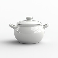 White ceramic pot with lid, isolated on white background.