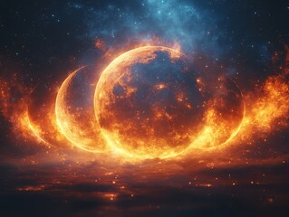 Modern lunar calendar background for 2025 featuring cosmic design elements and moon phases, enhanced with mystical motifs for a captivating and spiritual minimal art backdrop.