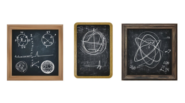 Collection of Three School Blackboards With Scientific Illustrations Generative AI