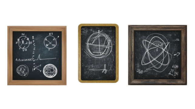 Collection of Three School Blackboards With Scientific Illustrations Generative AI
