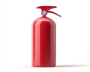 Obraz premium Red Fire Extinguisher: A close-up view of a classic red fire extinguisher, ready to combat any blaze. The sleek design and bright red hue convey a sense of preparedness and safety. 