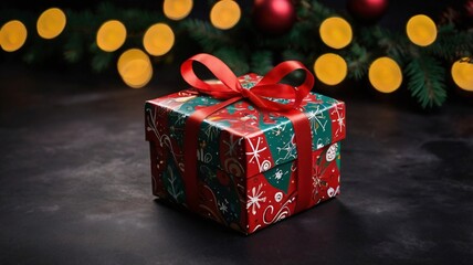 winter holiday giftbox with christmas ribbon and a festive celebration theme  with copy space