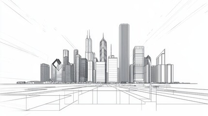 Clean, linear outline of the Chicago skyline featuring major landmarks in a minimalist design style