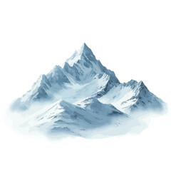 Snowy mountain peaks isolated on white background. Digital art painting. 