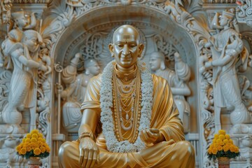 Fototapeta premium Golden Saint Ramanuja Statue Of Equality in Hyderabad.