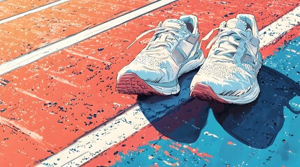 Vibrant pair of running shoes on a clean minimalist track surface providing a simple and inspiring background for adding motivational messages or text