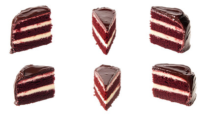 Fototapeta premium Slices of Red Velvet Cake Arranged on a Transparent Background Generative AI