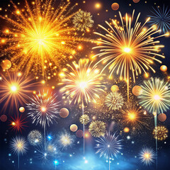 Fototapeta premium 2025 - Banner to celebrate the New Year in a nighttime party atmosphere with fireworks.