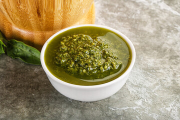 Homemade vegetarian basil pesto sauce