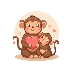 Cute lovely monkey vector illustration. happy Monkey  family cartoon artwork. mom and baby monkey vector