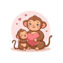 Cute lovely monkey vector illustration. happy Monkey  family cartoon artwork. mom and baby monkey vector