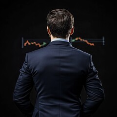 Suit-clad businessman studies virtual chart.