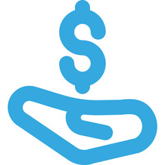 A Blue Graphic Depicting a Hand Receiving a Dollar Sign Above It, Symbolizing Financial Support and Assistance in a Modern Design Style
