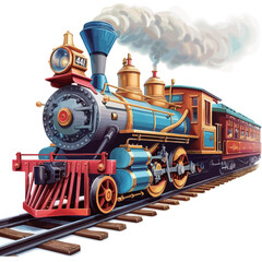 vintage steam locomotive on a white background. 3d rendering 