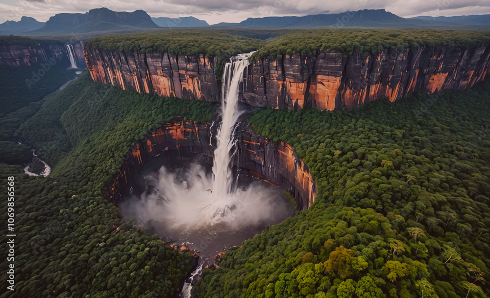 Poster waterfall is in the middle of a forest
