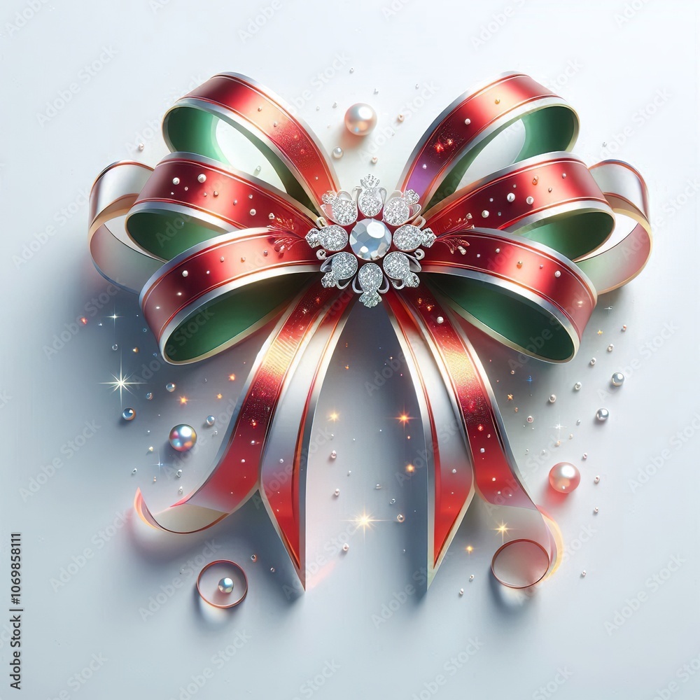 Wall mural  luxury Christmas Coquette bow, minimalist, 3d effect on white background