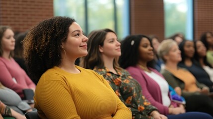Diverse group in Q and A session, bright room, engaged participants, inclusive and interactive atmosphere.