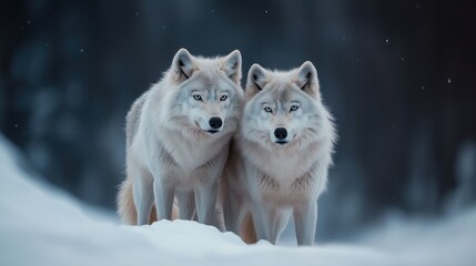 Obraz premium Majestic Wolves in Snowy Forest Scene