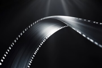 Naklejka premium Curved film strip with light flare on dark