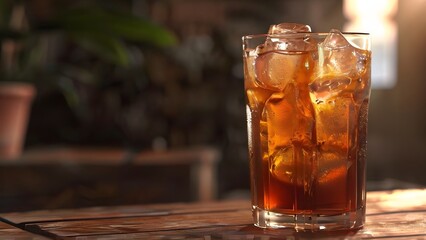  Refreshing and Sweet Iced Peach Tea in a Steamed Glass with Ice Cubes: Perfect Summer Beverage