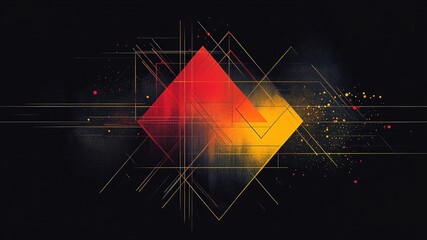 Abstract digital art featuring simple line illustrations and geometric mathematical shapes in yellow and red on a black background, ideal for wallpapers and backdrops.