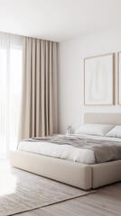 깔끔하고 현대적인 베이지톤 침실 인테리어, AI 생성

