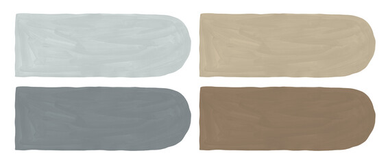 Brush paint texture shape set in grey, beige, blue, brown colors. Textured gouache hand painted elements on transparent background. Art drawn templates with strokes. Neutral abstract painting