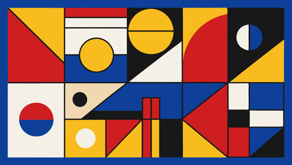 Abstract Geometric Artwork with Primary Colors and Bold Shapes