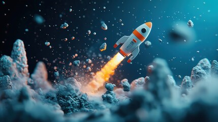 Fototapeta premium A spaceship hurtling through a wormhole, its trajectory traced by streaks of light, suggesting the possibility of interstellar travel and exploring distant galaxies.