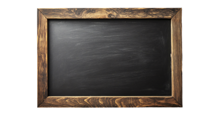 Blank chalkboard with rustic wooden frame Isolated on transparent Background.