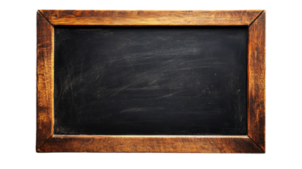 Blank chalkboard with rustic wooden frame Isolated on transparent Background.