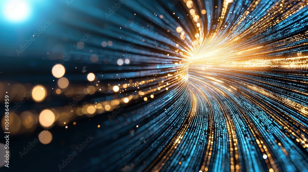 Poster a futuristic background with streams of glowing code flowing through a virtual space, representing t