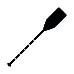 The paddle icon. The black silhouette of an oar. A device for rowing and swimming. Vector illustration isolated on a white background for design and web.