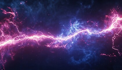 Abstract Digital Art with a White Lightning Bolt Through Pink and Blue Nebulae