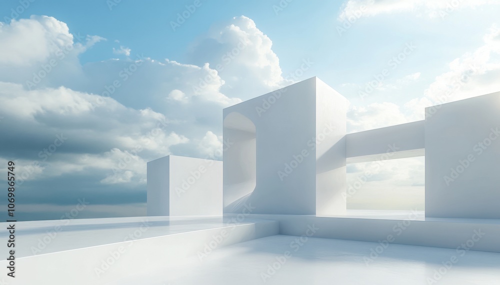 Aufkleber abstract white architectural structure against a cloudy sky