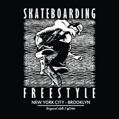 skateboarding new york slogan, graphic tee typography design, trendy apparel print, illustration vector art © arisart17