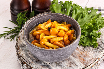 Marinated honey mushroom in the bowl