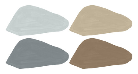 Brush paint texture shape set in grey, beige, blue, brown color. Textured gouache hand painted elements on transparent background. Art drawn template collection with strokes. Neutral abstract painting