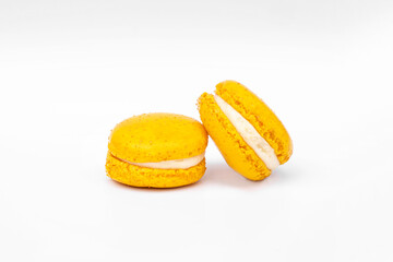 Close-up of macaroon, coloured and flavoured biscuit