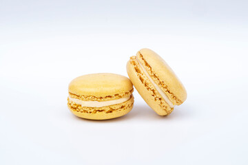 Close-up of macaroon, coloured and flavoured biscuit