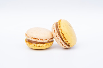Close-up of macaroon, coloured and flavoured biscuit