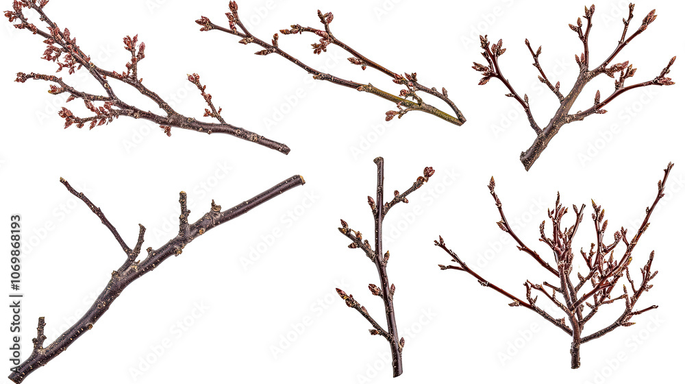 Poster budding tree branches on transparent background generative ai