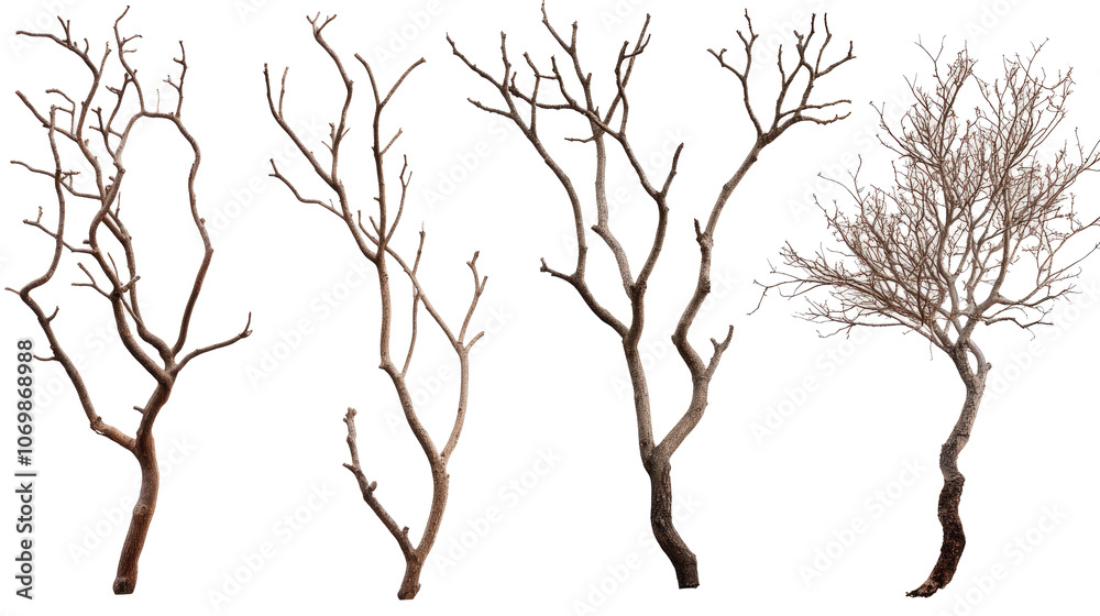 Poster unique tree branch collection on transparent background generative ai