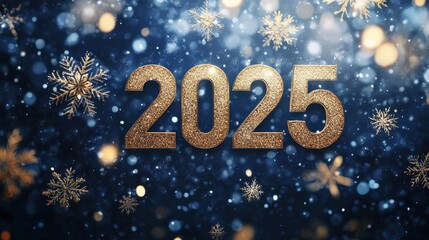 Glittery Gold 2025 New Year's Greeting with Snowflakes