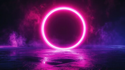Dynamic Neon Circle with Vibrant Pink and Purple Light Trails: Glowing Against a Dark Backdrop, Highlighting Energy and Modern Technology with a Sci-Fi, Futuristic Aesthetic