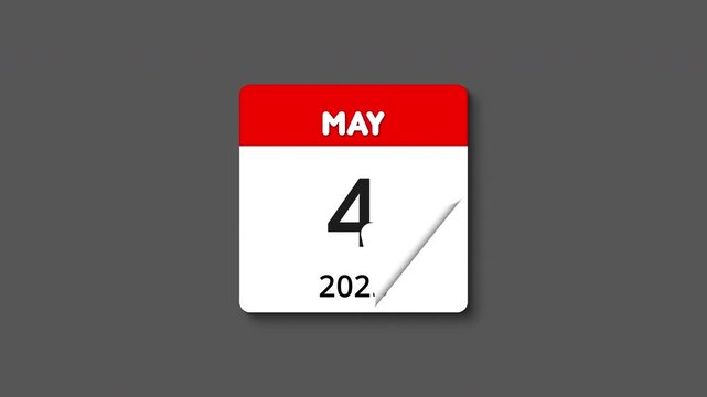 Monthly calendar, tear-off calendar animation for may 2025, concepts, ideas, 4k, transparent background with alpha channel, copy space