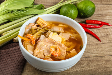 Korean kimchi soup with seafood
