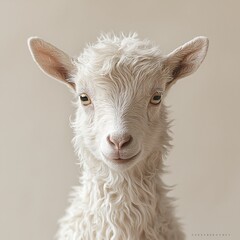 Fototapeta premium A photorealistic close-up of a curious goat against a white backdrop, ideal for winter-themed designs, animal education materials, or holiday greeting cards.